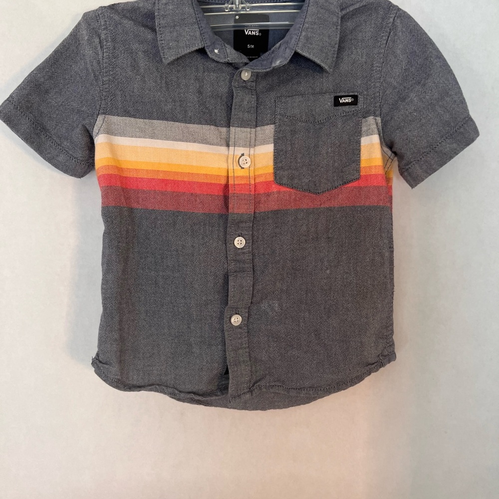 Vans Toddler Charcoal Shirt with Colorful Stripes - Size 5M